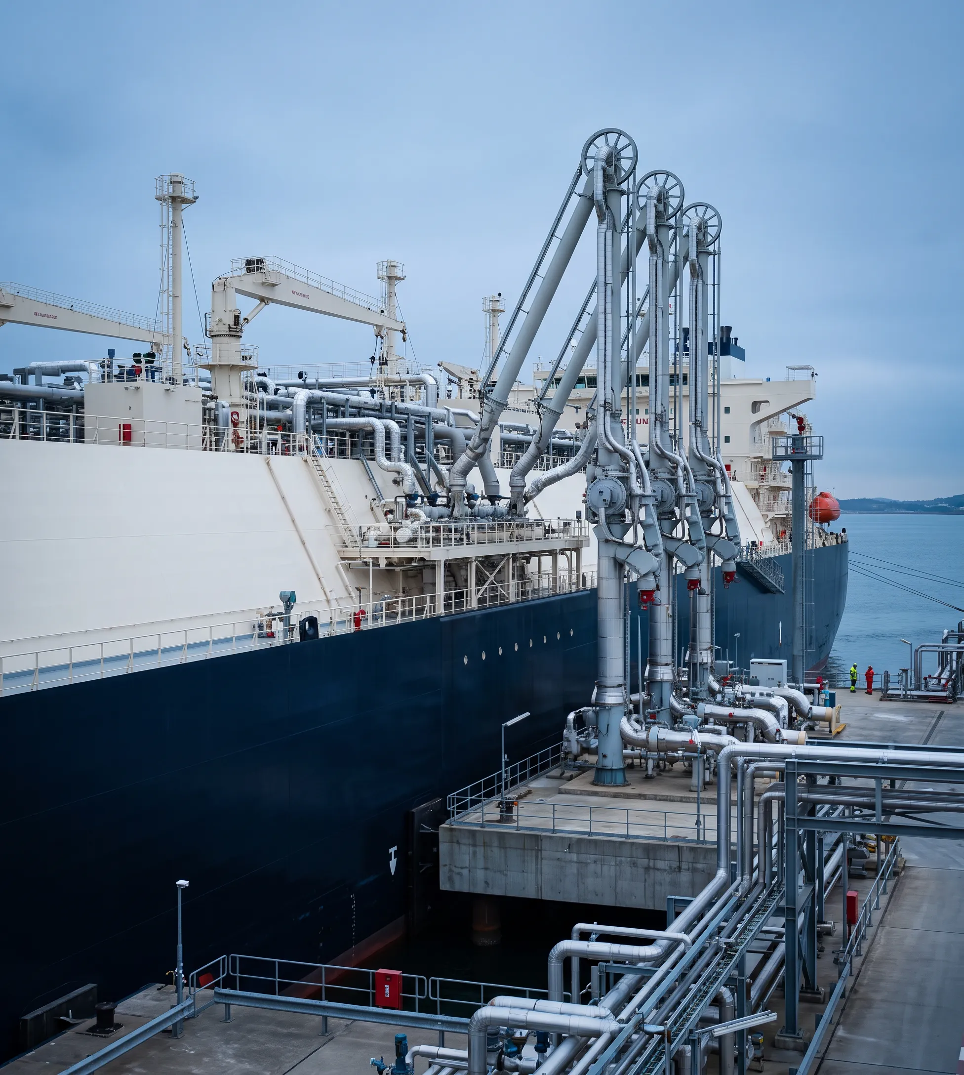 LNG carrier moored at a gas terminal jetty