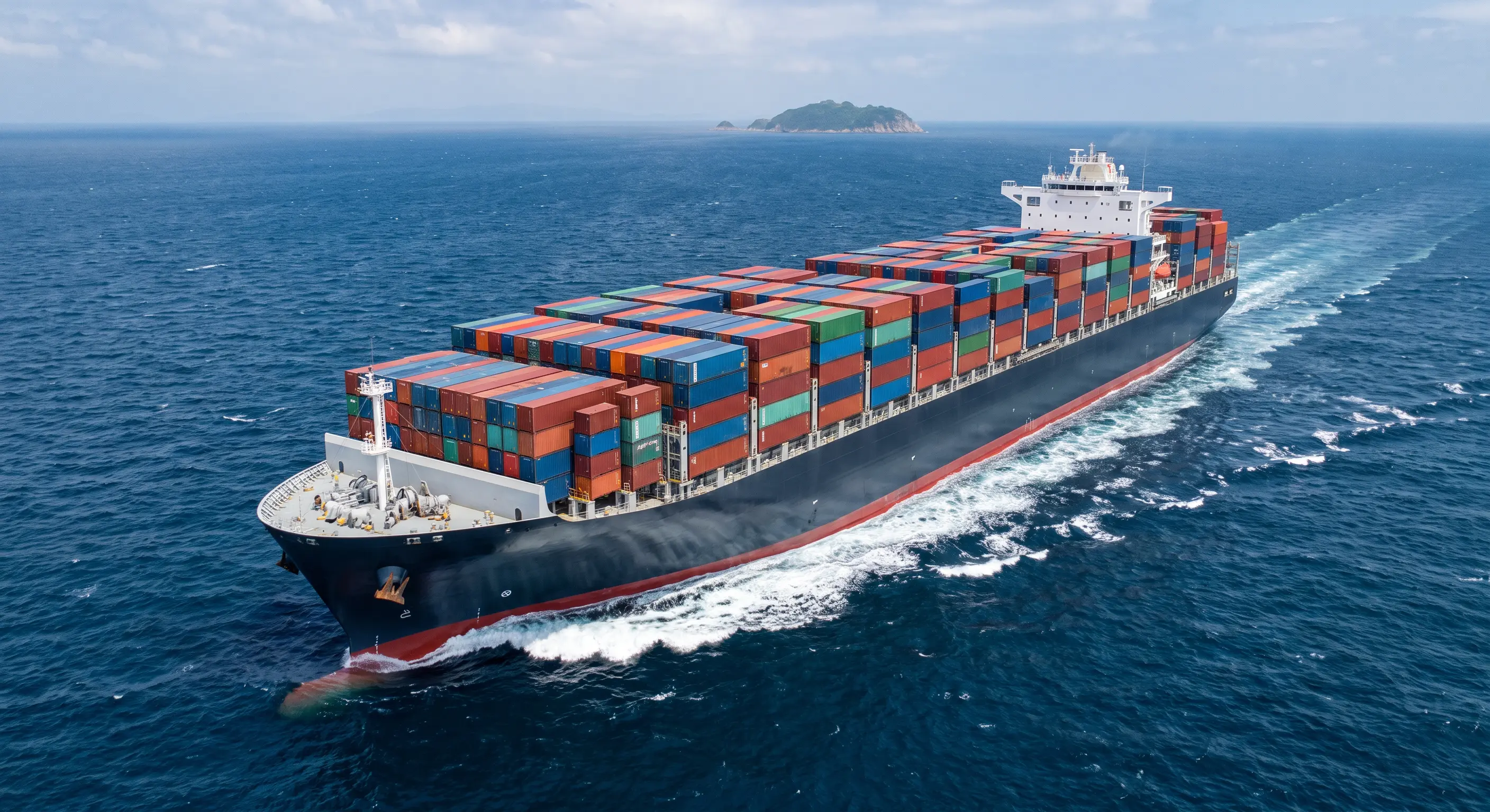 Bulk carrier navigating open water at first light